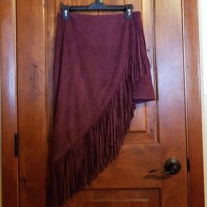 Express burgundy fringe skirt
